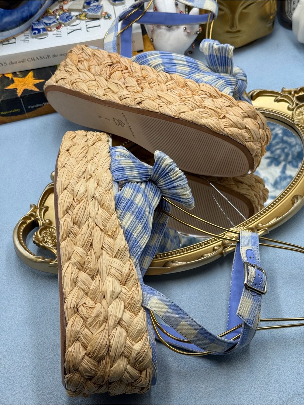 🆕 LOEFFLER RANDALL 🧿 NWOB Gaby Espadrille Sandals, Blue Gingham - Sz 7 - Picture 14 of 16